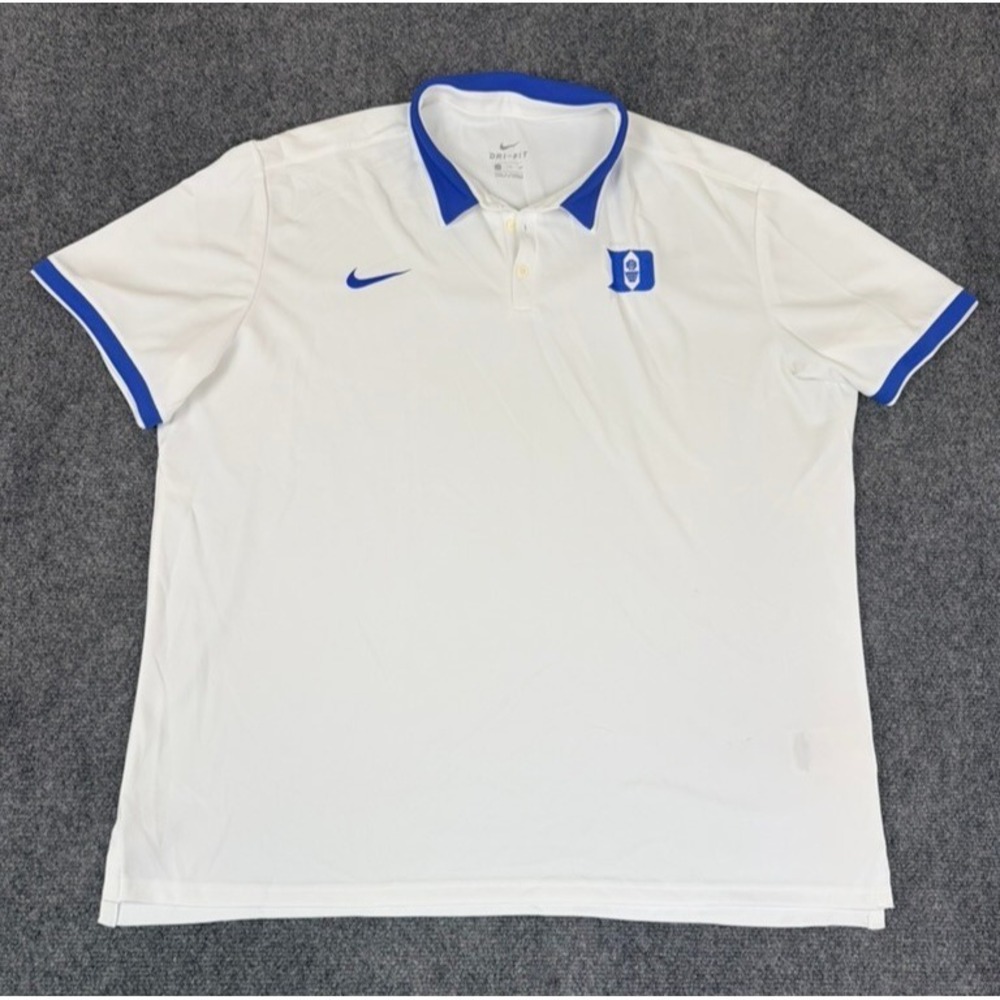 VTG Nike Polo Shirt Mens White Navy Duke Blue Devil‎ Logo Embroidered Size 2XL